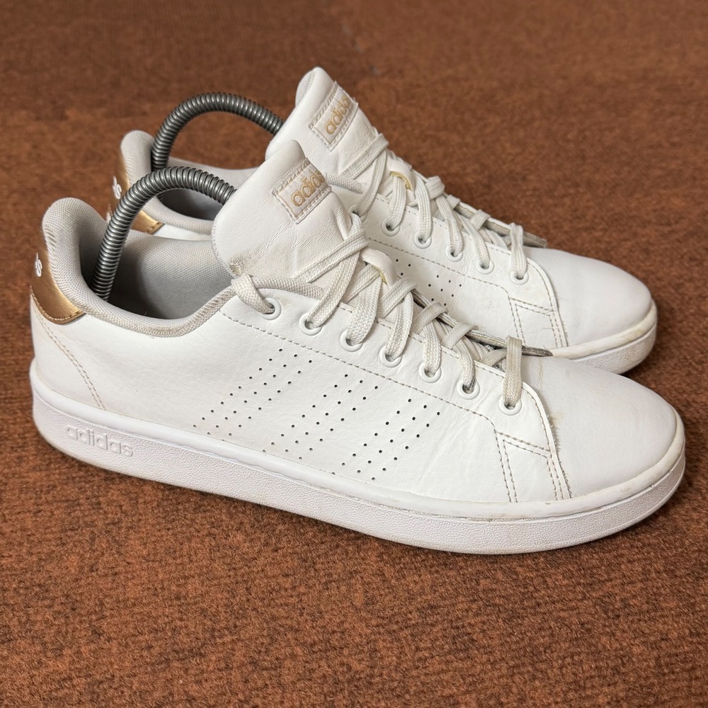 Adidas Advantage White Rose Gold Metallic Sneakers F36223 Womens Size 10